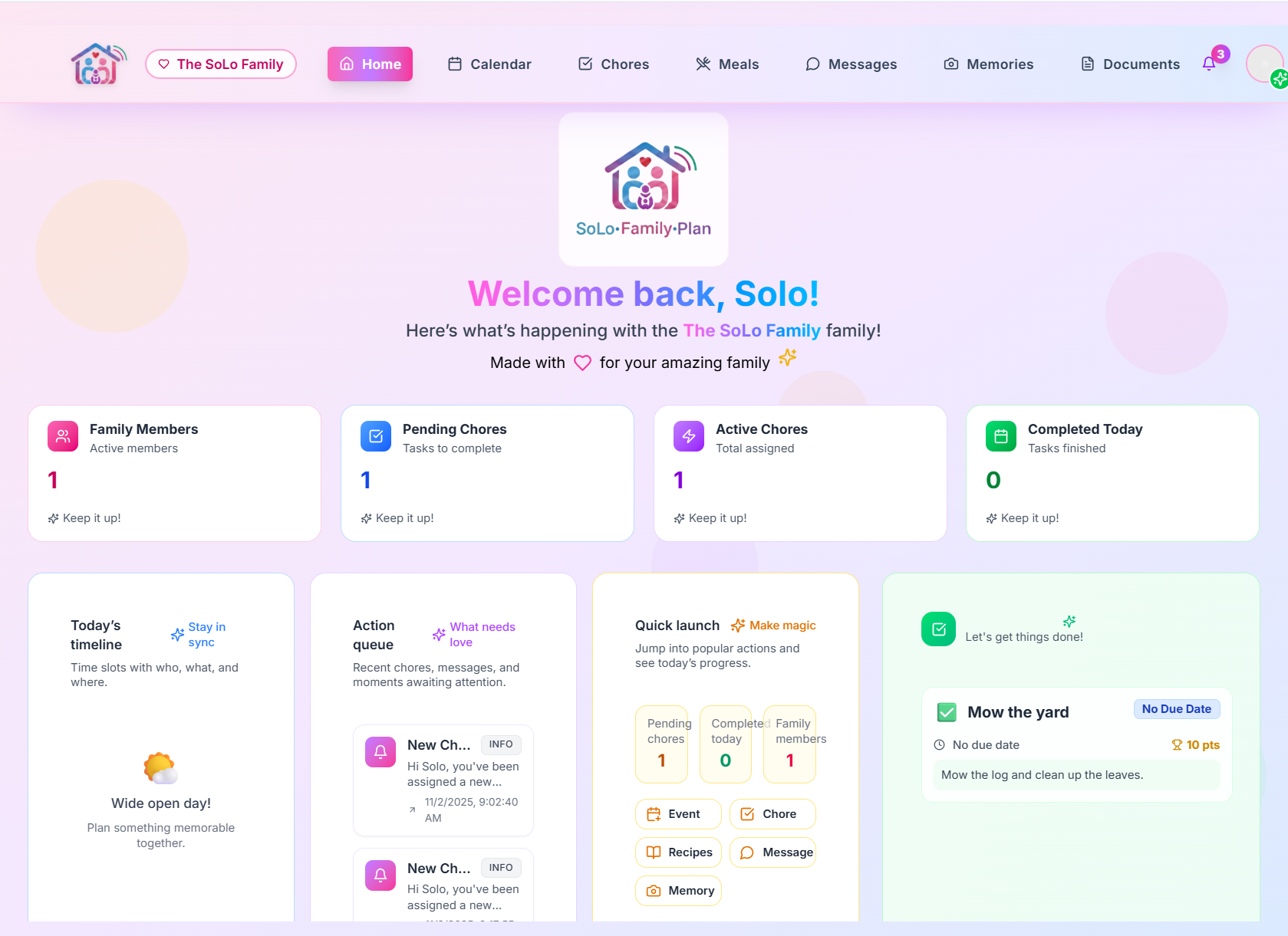 SoloFamilyPlan dashboard