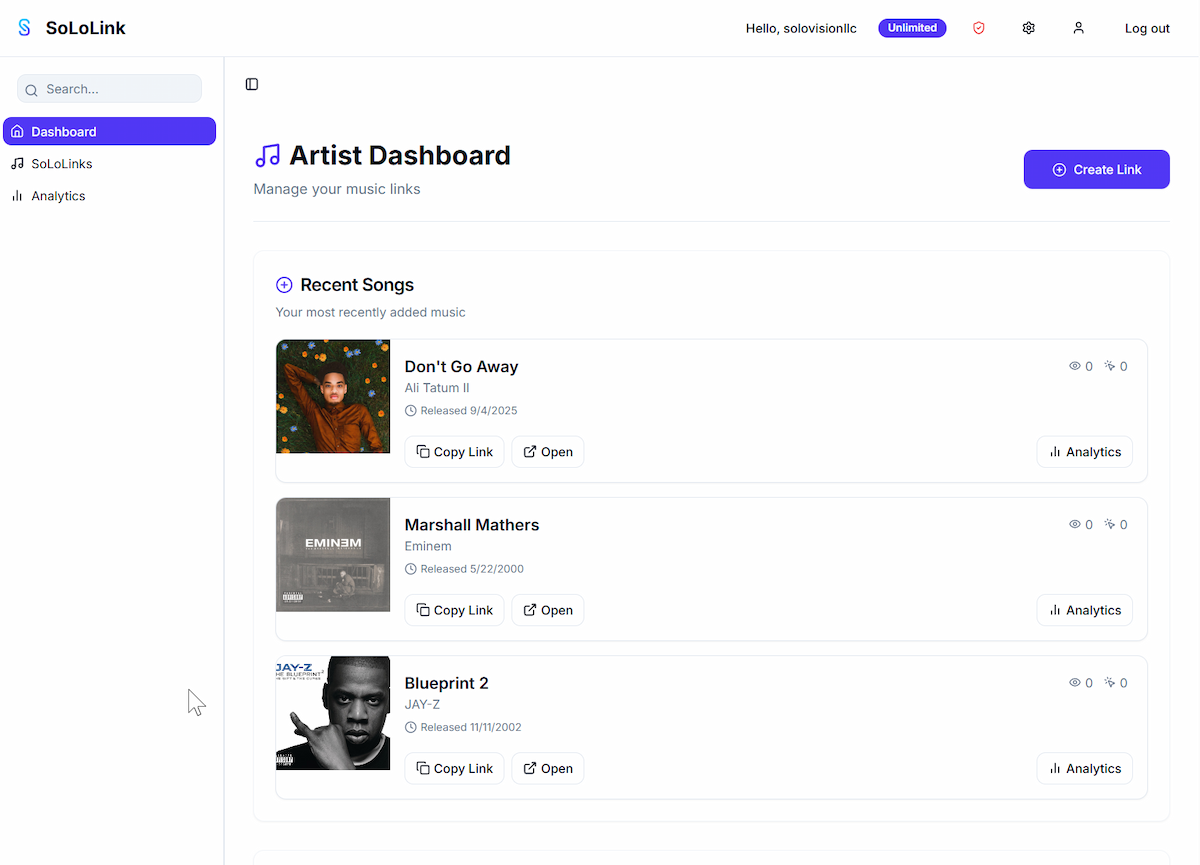 SoLoLink platform dashboard