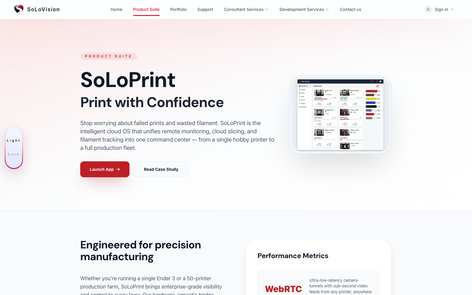 SoLoPrint landing page screenshot